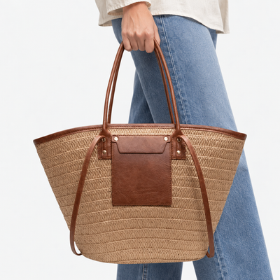 Anaelle Large Woven Straw Tote Bag with Double Handles