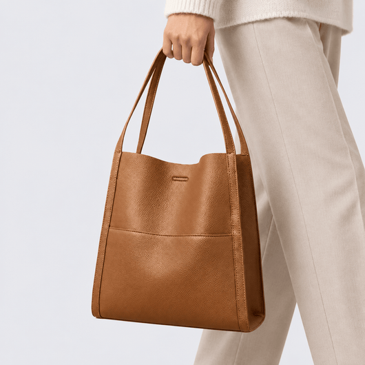 Brown PU Leather Structured Tote Bag