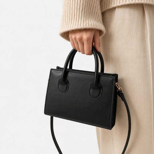 Élise Black Compact Crossbody Handbag with Top Handles