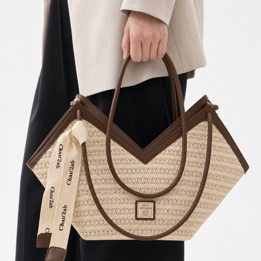 Mila Women's Straw Tote Bag with Decorative Ribbon