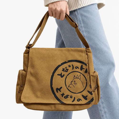 Women's Khaki Canvas Messenger Bag with Adjustable Crossbody Strap