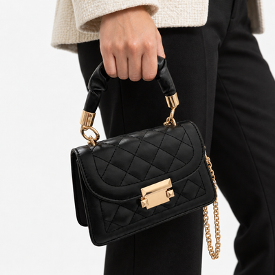 Sophie Black Quilted Flap Shoulder Bag with Gold Chain Strap