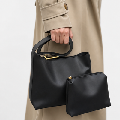 Léna Black Women's Shoulder Bag with Matching Detachable Pouch