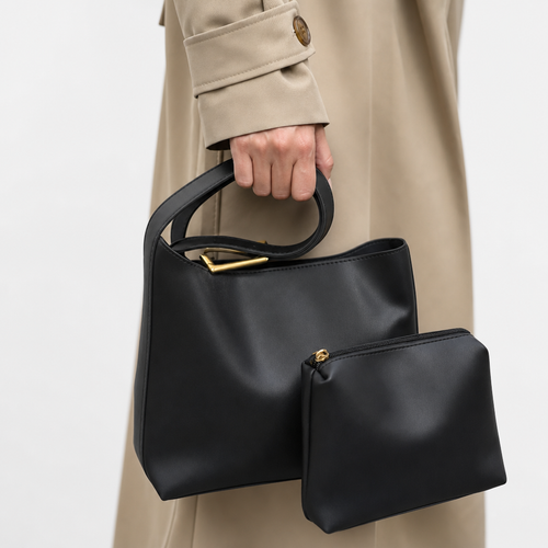 Léna Black Women's Shoulder Bag with Matching Detachable Pouch