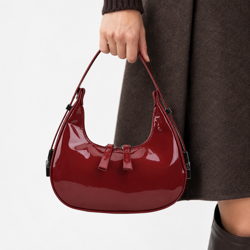 Luna Red Patent Faux Leather Half-Moon Shoulder Bag