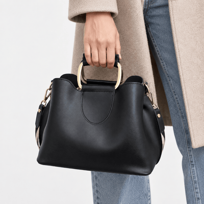 Women's Black PU Leather Top-Handle Crossbody Handbag