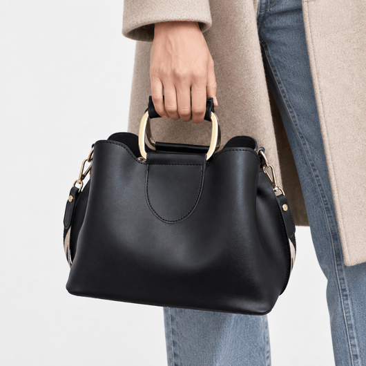 Women's Black PU Leather Top-Handle Crossbody Handbag