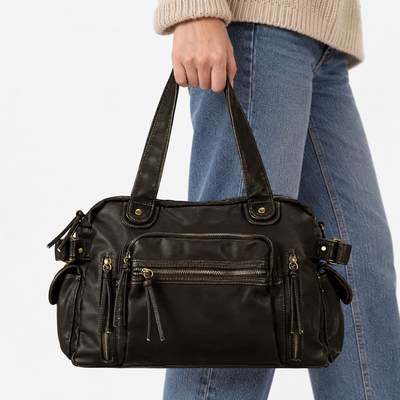 Dark Brown Vintage Multi-Pocket School Shoulder Bag