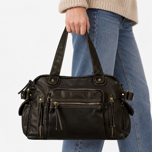 Dark Brown Vintage Multi-Pocket School Shoulder Bag