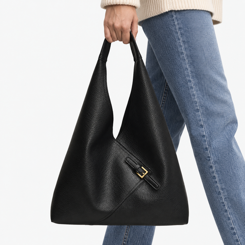 LICA Large Black Soft Leather Hobo School Bag