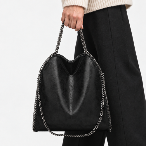 Konie Black Leather Slouchy Shoulder Handbag with Chain Strap