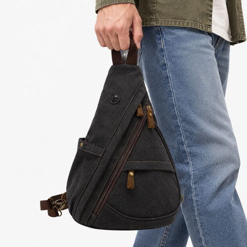 Unisex Canvas Chest Sling Bag with Headphone Port