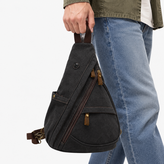 Unisex Canvas Chest Sling Bag with Headphone Port