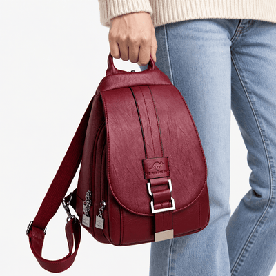 Women's Small Burgundy PU Leather Travel Backpack