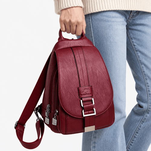 Women's Small Burgundy PU Leather Travel Backpack