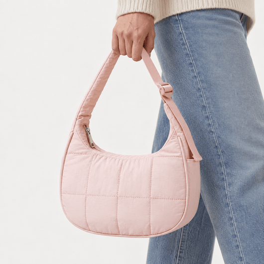 Elia Pink Quilted Nylon Shoulder Bag