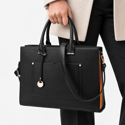 Royale Black PU Leather Structured Tote Handbag