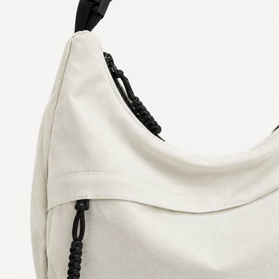 White Nylon Hobo Shoulder Bag with Adjustable Strap
