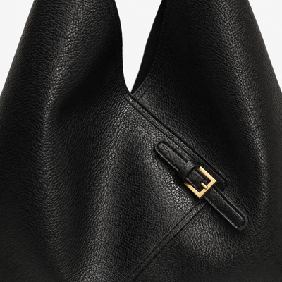 LICA Large Black Soft Leather Hobo School Bag