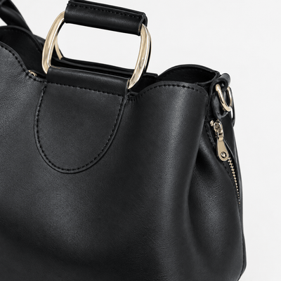 Women's Black PU Leather Top-Handle Crossbody Handbag