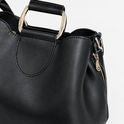 Women's Black PU Leather Top-Handle Crossbody Handbag