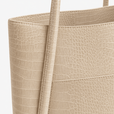 Women's Beige Crocodile Embossed PU Leather Tote Bag