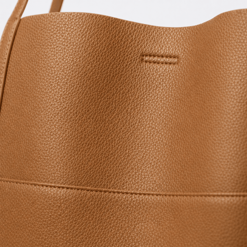 Brown PU Leather Structured Tote Bag