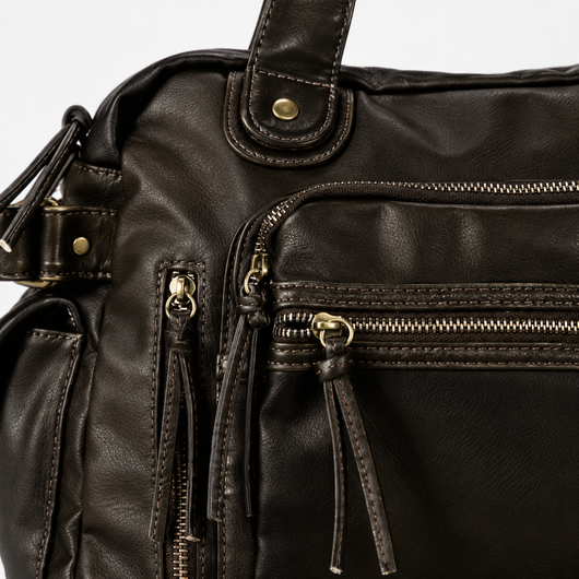 Dark Brown Vintage Multi-Pocket School Shoulder Bag