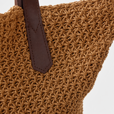 Lina Large Braided Straw Tote Bag with Brown Straps