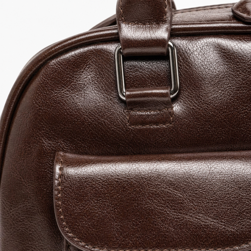 Brown Synthetic Leather Multi-Pocket Handbag
