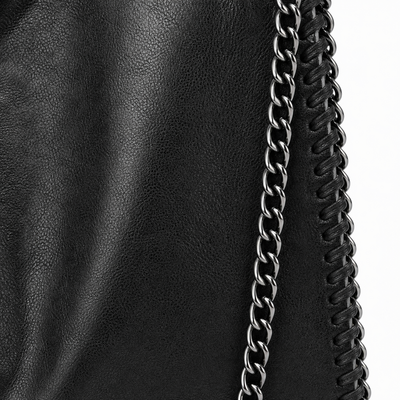 Konie Black Leather Slouchy Shoulder Handbag with Chain Strap