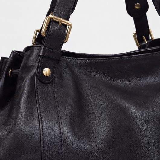 Enora Large Black Faux Leather Bowling Handbag