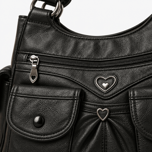 Louise Black PU Leather Multi-Pocket Shoulder Bag Solid