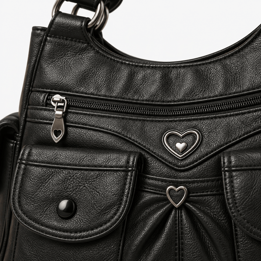 Louise Black PU Leather Multi-Pocket Shoulder Bag Solid