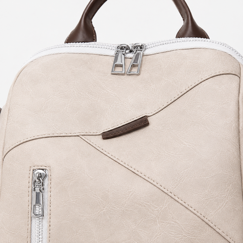 Women's Beige PU Leather Convertible Backpack Chest Bag