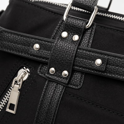 KOREE Black Faux Leather Shoulder Tote Bag with Bow Charm