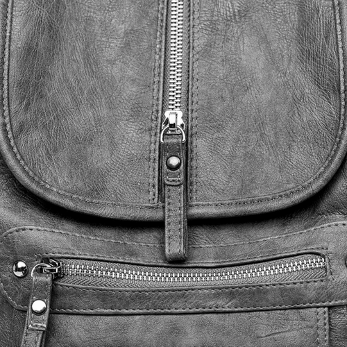 Women's Vintage Grey PU Leather Multi-Pocket Backpack