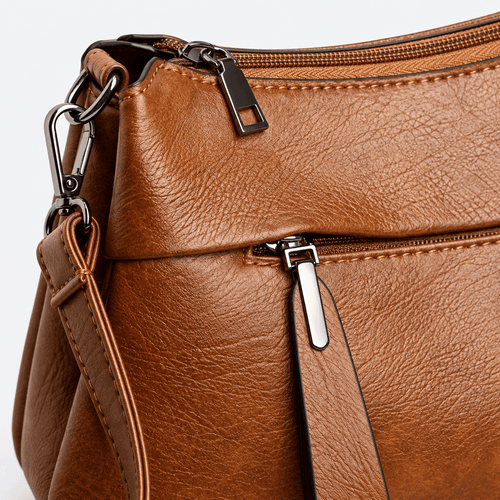 Mona Brown PU Leather Multi-Pocket Crossbody Bag