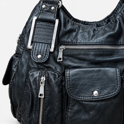 Clémentine Black Faux Leather Multi-Pocket Shoulder Bag