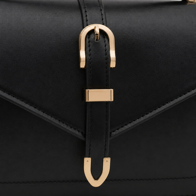 Isaline Small Black Crossbody Handbag with Gold-Tone Flap