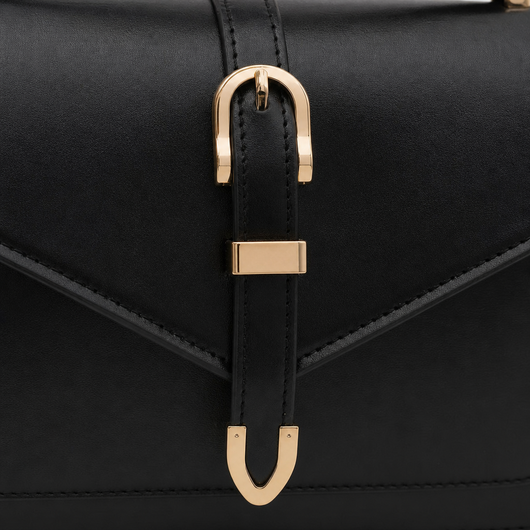 Isaline Small Black Crossbody Handbag with Gold-Tone Flap