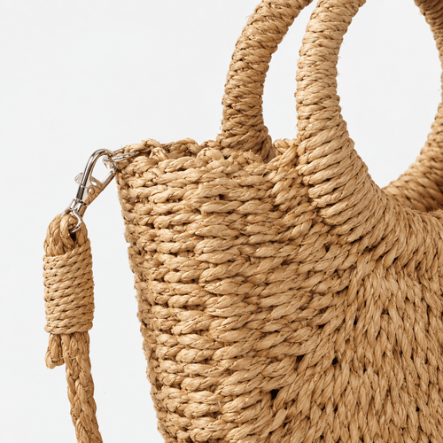 Léna Small Beige Straw Crossbody Bag