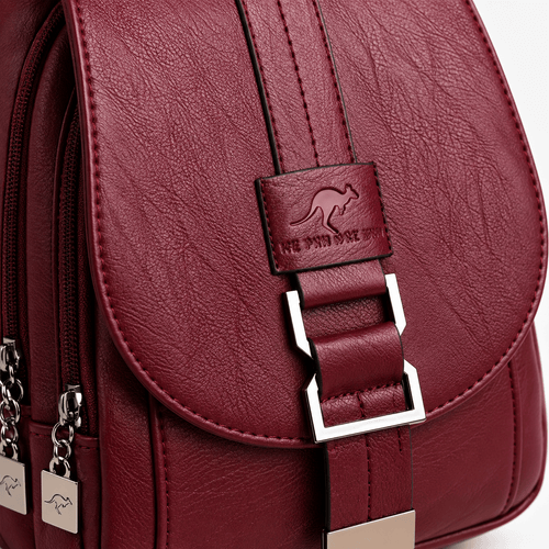 Women's Small Burgundy PU Leather Travel Backpack