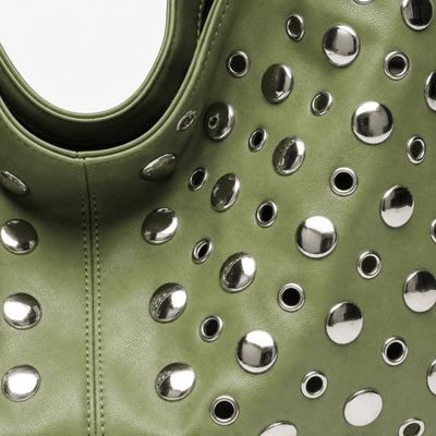 Vivian Green PU Leather Rivet Hobo Shoulder Bag
