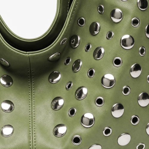 Vivian Green PU Leather Rivet Hobo Shoulder Bag