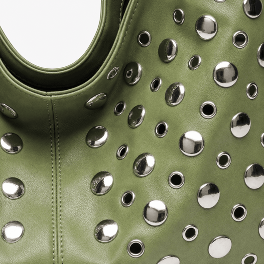 Vivian Green PU Leather Rivet Hobo Shoulder Bag
