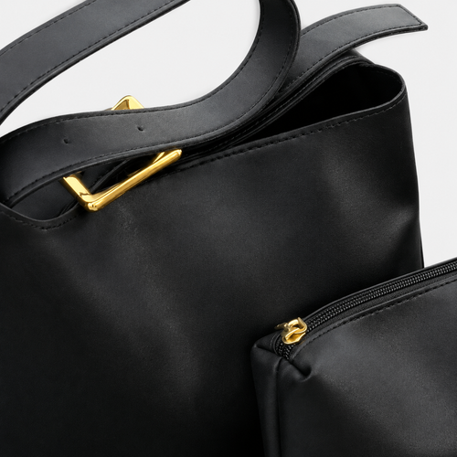 Léna Black Women's Shoulder Bag with Matching Detachable Pouch