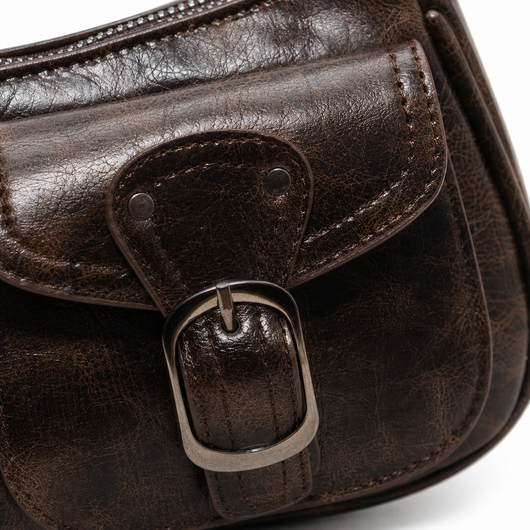 Brown Vintage Faux Leather Shoulder Handbag