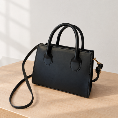 Élise Black Compact Crossbody Handbag with Top Handles