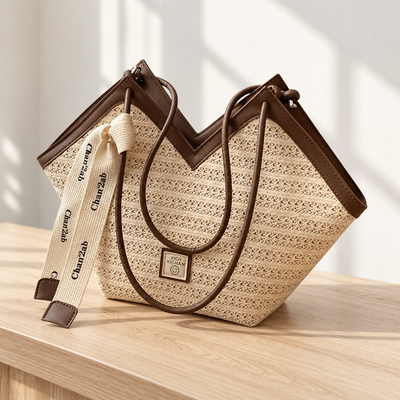 Mila Women's Straw Tote Bag with Decorative Ribbon